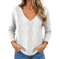 thumbnail image 2 of Edvintorg V Neck Sweaters for Women Plus Size Long Sleeve Casual Lightweight Knit Sweater Womens Clothing White M, 2 of 7