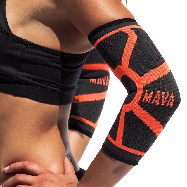 Mava Sports Elbow Compression Sleeve Support for Weightlifting, Pain Recovery, Tendonitis, Gym Workouts and Arthritis - Made with Strong Elastic Fabric Material for Men and Women (Orange - Medium)