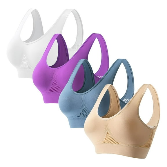 Taqqpue 4 Pack Sports Bra for Women Strappy Medium Support Push Up Padded Sports Plus Size Bra for Running Workout Bra Yoga Bra S-5XL