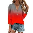 thumbnail image 1 of AOOCHASLIY Ladies' Clothes Clearances Womens 3/4 Sleeve V Neck Buttons Tee Gradient Color Blouse Loose Fit Tshirts Fall Tunic, 1 of 5