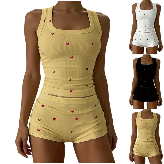 Vetsdori Womens Sleeveless Pajamas Sets 2 Pieces Homewear Casual Loungewear Sleepwear Shorts & Top,Summer Pjs for Women Home
