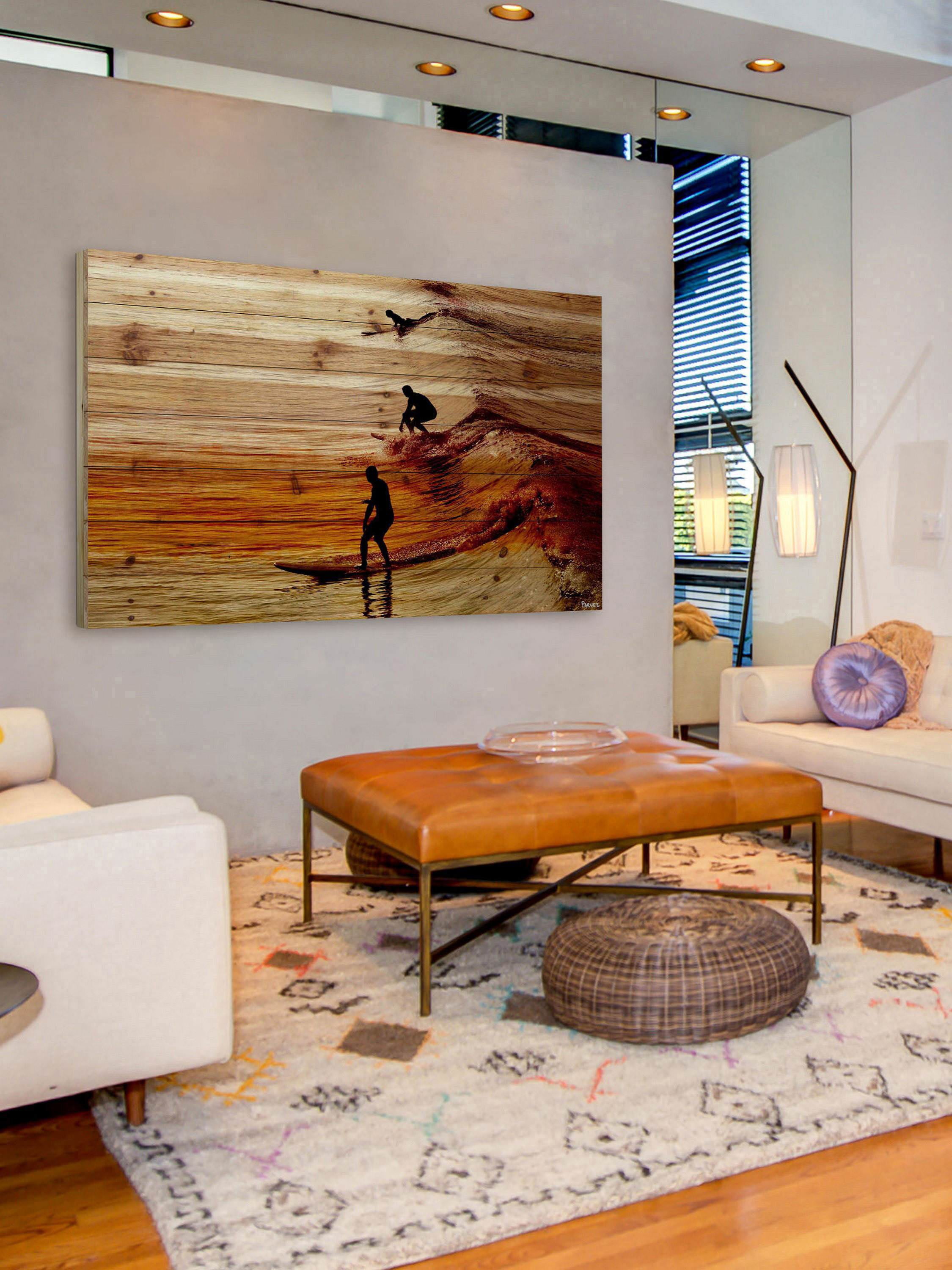 Parvez Taj Surfing the Wave Pinewood Wall Art