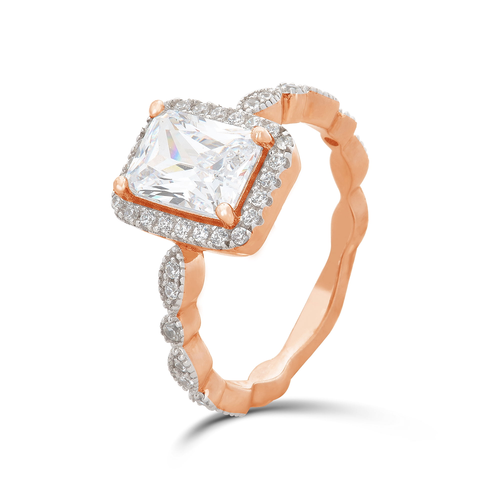 Arista 2-1/4 Carat T.W. Emerald Swarovski Twisted Shank Engagement Ring in Pink Plated Sterling Silver