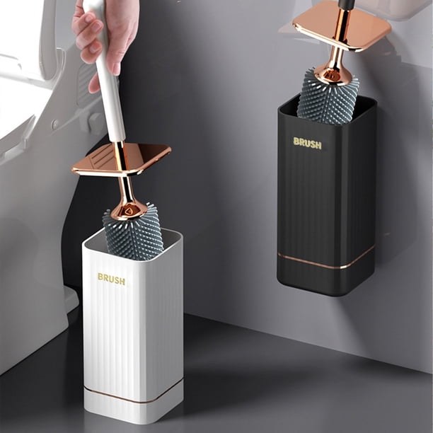 Juego de Escobilla de Baño Moderna con Cerdas de Plástico | Mango Largo | Limpiador de Inodoro | Base de Pared | Blanco o Negro | 41 Cm