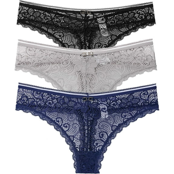 Womens 3 Pack Lace Thong Bikinis Low Rise Panties Underwear S-XL