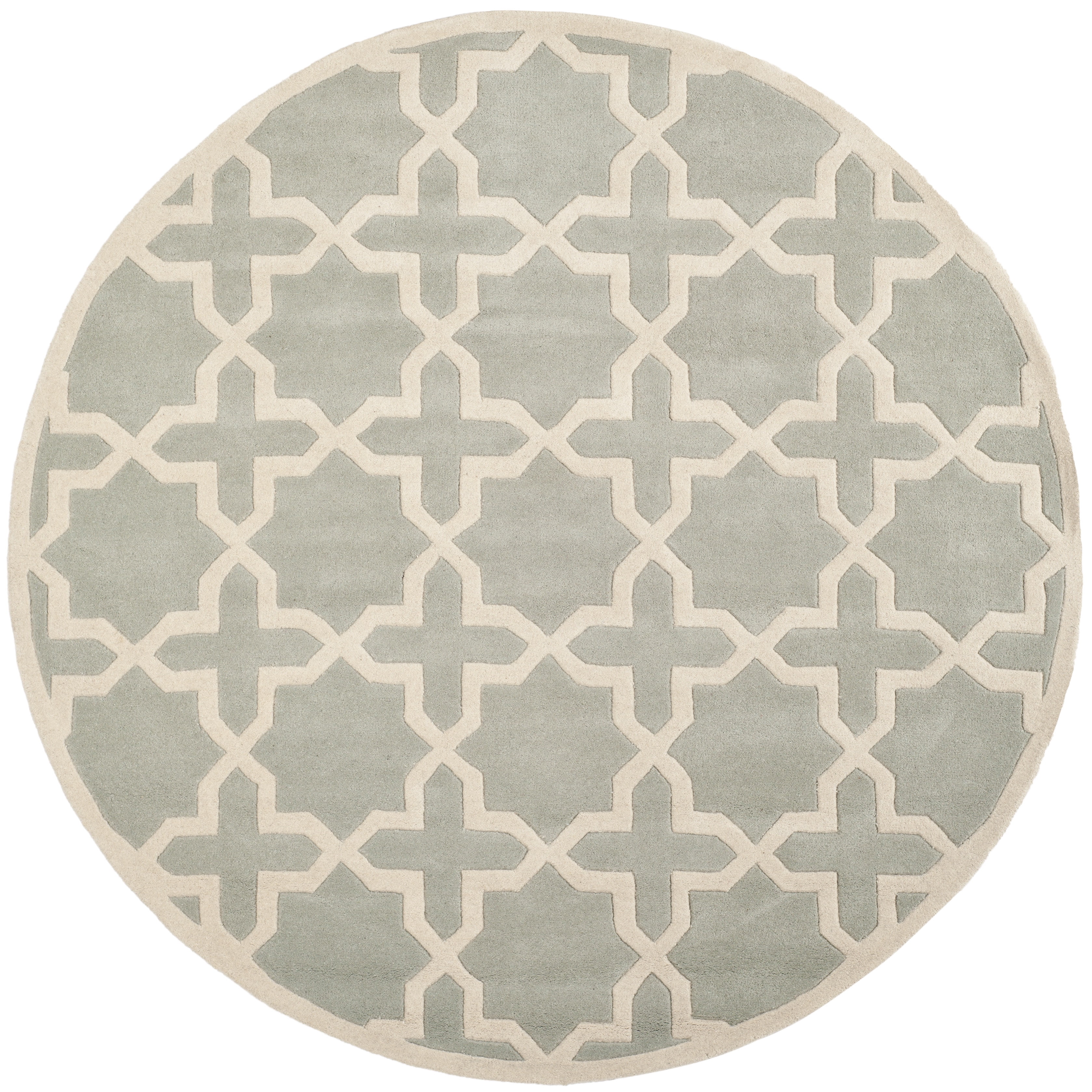 SAFAVIEH Chatham Giovanni Geometric Wool Area Rug, Gray/Ivory, 7' x 7' Round