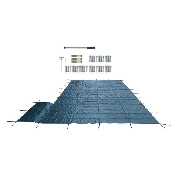 Rectangle Swimming Pool Mesh Safety Cover W/ Right/Center Step