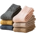 thumbnail image 2 of Calcetines gruesos de lana merina para mujer, medias suaves, transpirables, cálidas y acogedoras contra el frío y la nieve, medias de tubo medio para botas de invierno, 5 pares, 2 of 4