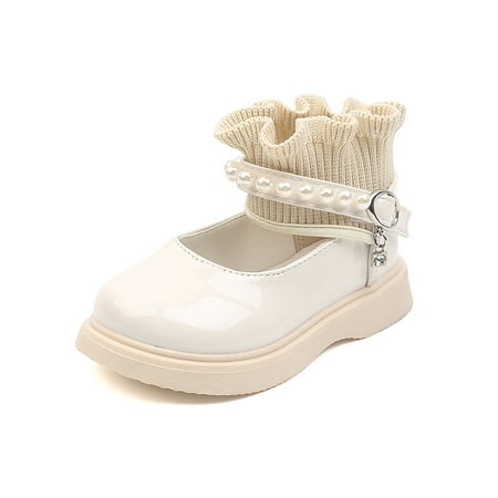 

Harsuny Girls Patent Leather Shoe Magic Tape Mary Jane Soft Sole Flats Party Non-slip Comfort Dance Shoes Princess Loafers Beige 11C