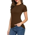 thumbnail image 5 of Women's Basic Crew Neck Tee – Soft Breathable Cotton Short Sleeve Shirt, Oversized Casual T-Shirt | Yubnlvae | Womens Basic Solid Color Crew Neck Short Sleeve Long Tee (Coffee | L), 5 of 6