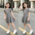 thumbnail image 4 of Amidoa Girls Summer Dresses Short Sleeve Bowknot A-Line Dresses Kids Casual Cotton Print Sundress Gray Size 4T, 4 of 8