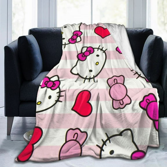 Cartoon Cute KT Cat Flannel Blanket Thickened Flannel Sofa Blanket Digital Printed Cover Plush Blanket For Four Seasons
