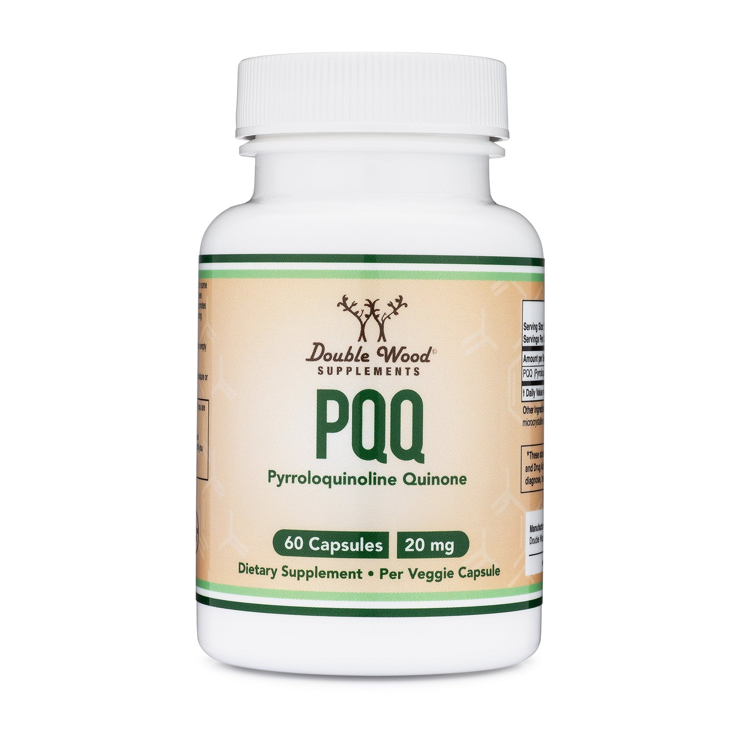 PQQ Supplement - 20mg, 60 Capsules (Pyrroloquinoline Quinone), Energy Optimizer and Sleep Quality Support by Double Wood Supplements