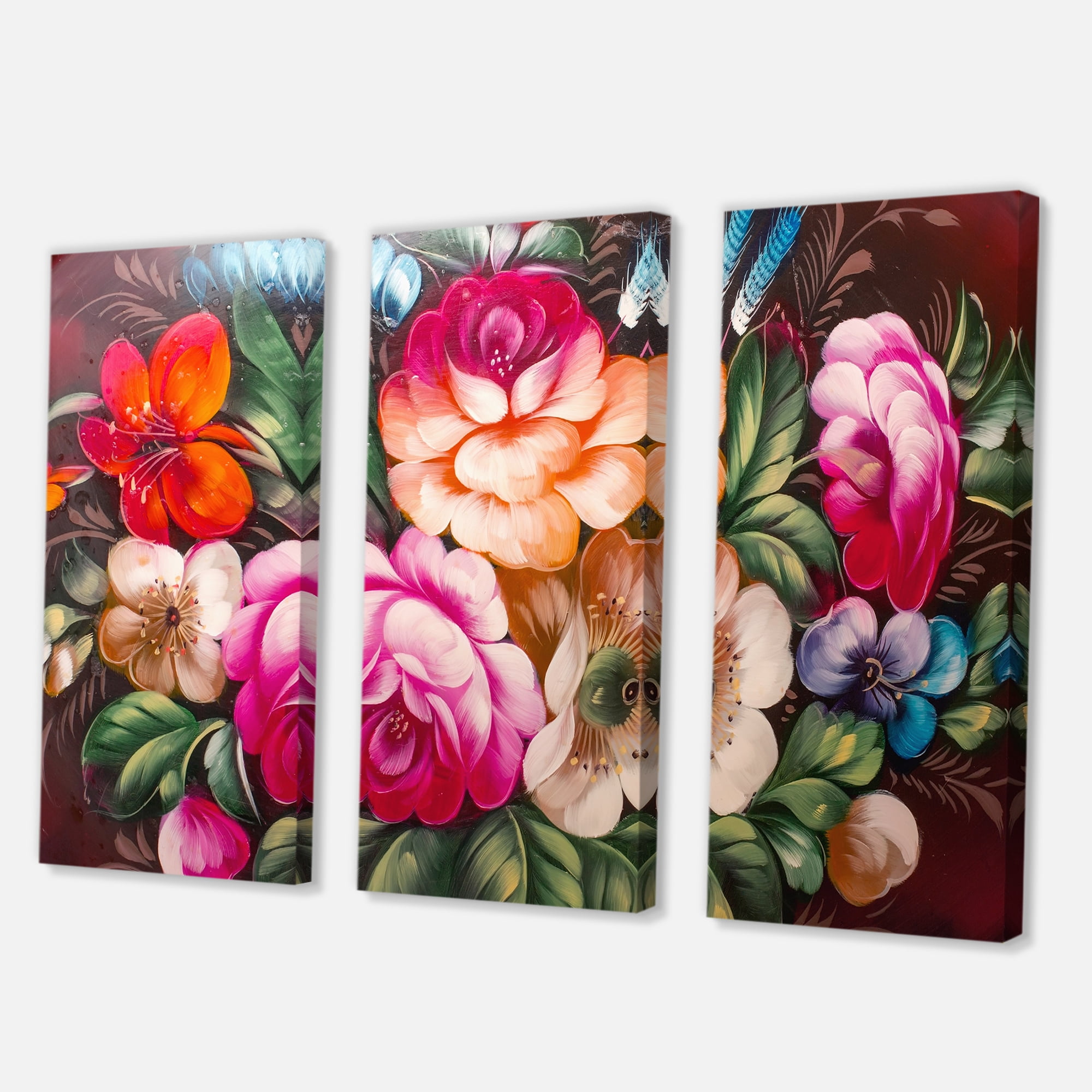 Designart ' Vintage VIbrant Yellow and Red Flower Still Life III ' Traditional Canvas Wall Art Print