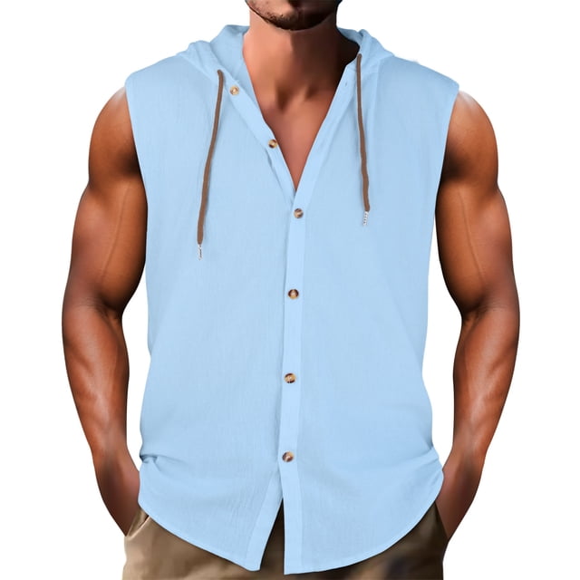 Camisa sin mangas con capucha y botones para hombre - Poliéster, versátil para llevar en cualquier época del año