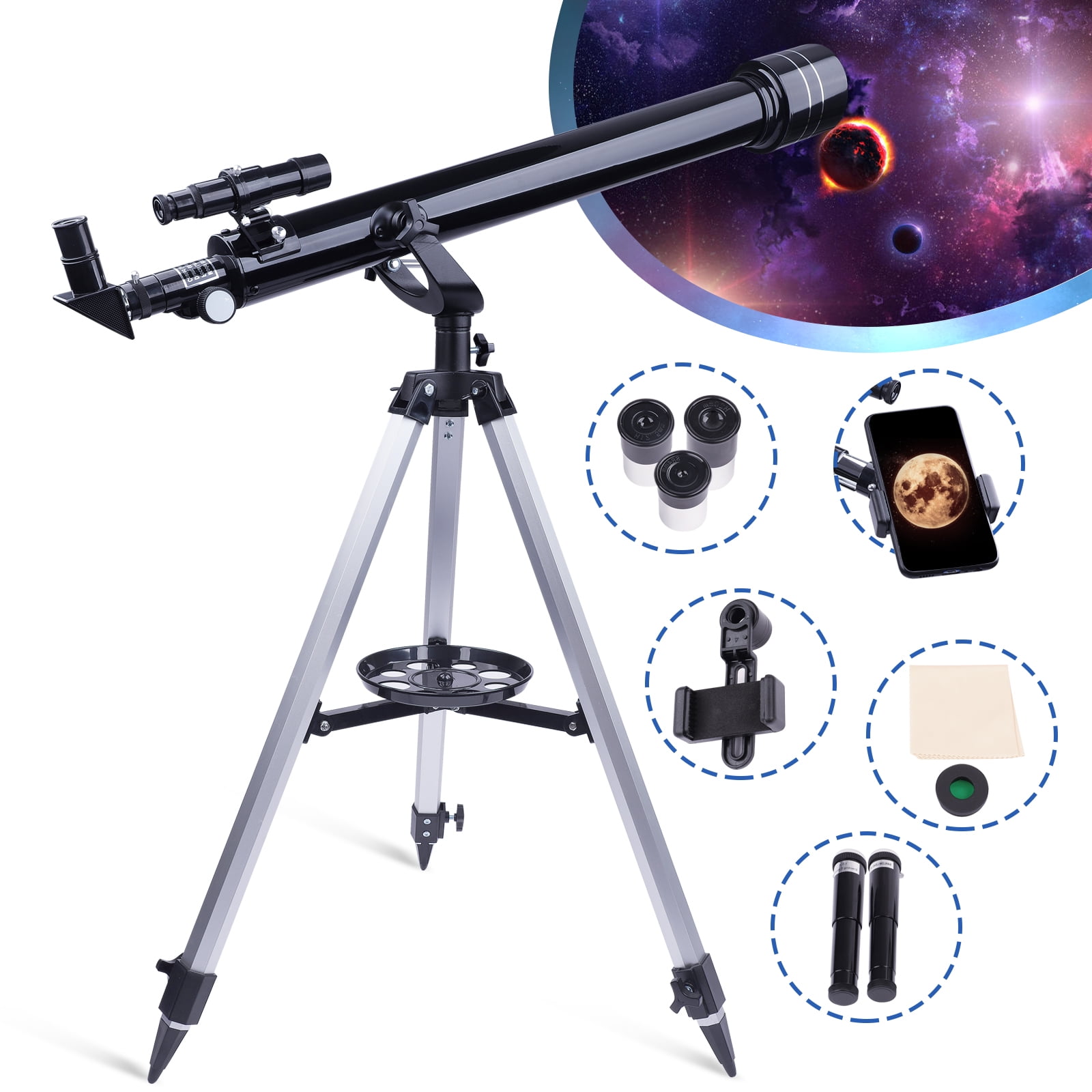 LAKWAR Telescope 60mm Aperture 800mm-Refractor Telescope with Phone Adapter, Beginner Telescope for Kids, Adults Astronomy,Christmas Gift