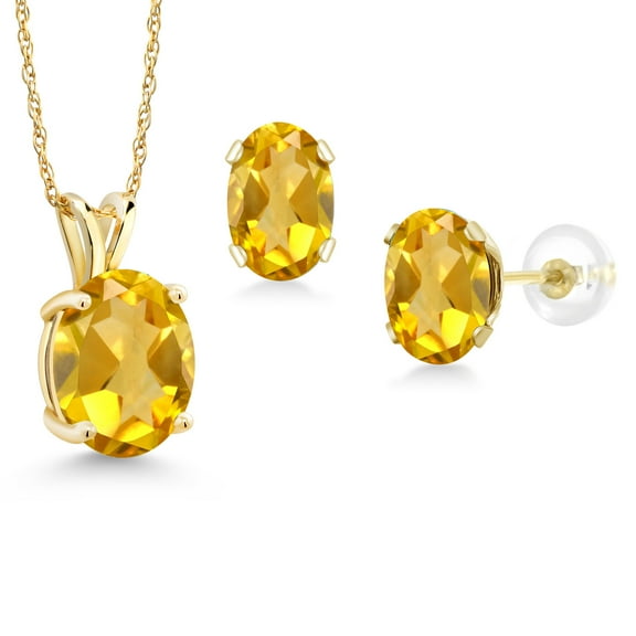 Gem Stone King 5.00 Ct Oval Yellow Citrine 14K Yellow Gold Pendant and Earrings Jewelry Set