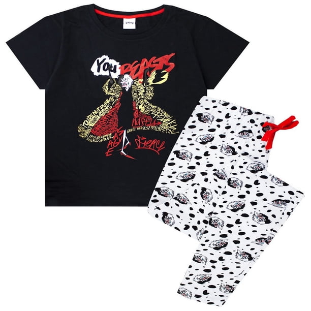 101 Dalmatians - Juego de Pijama de Cruella De Vil You Beasts para Mujer (Negro/Blanco)
