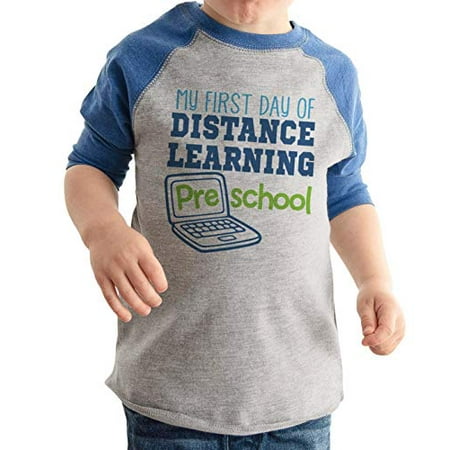 

7 ate 9 Apparel First Day of Distance Learning Preschool Blue Shirt