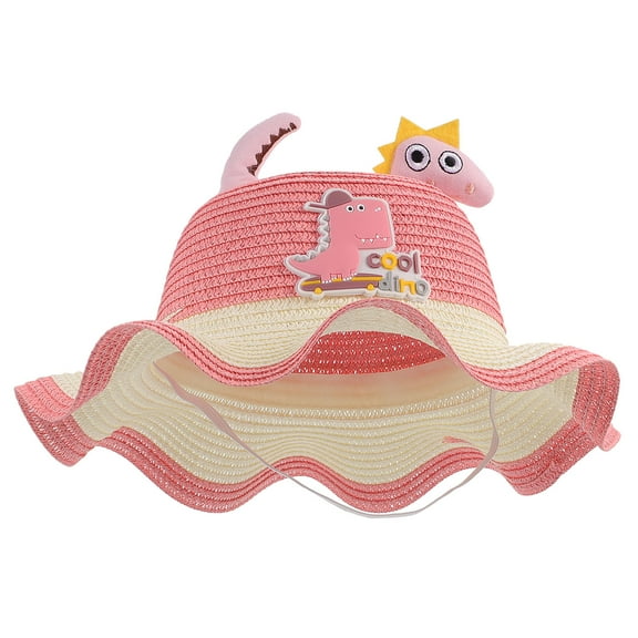 HINTRMENT Childrens Sun Hat Durable Straw Sunhat in Pink Dinosaur Form Suitable for Girls Summer Outings 1Pack