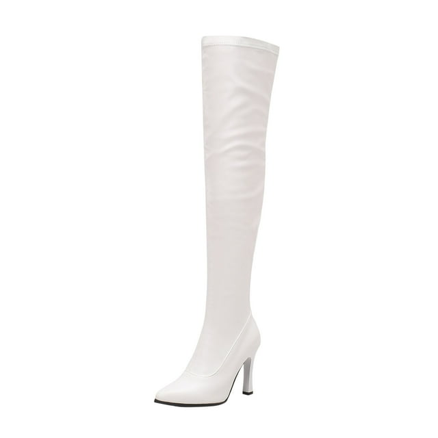 WEAIXIMIUNG Over The Knee Boots for Women Wide Calf Low Heel Autumn and Winter Women Warm Boots Half Zipper High Heel Pointed Toe Slim Fit Over Knee Long Boots High Barrel Boots