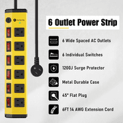 VILONG Heavy Duty Surge Protector Power Strip with Individual Switches, Overload Protection, 1200J 6ft Extension Cord, 45°Flat Plug, ETL Certified