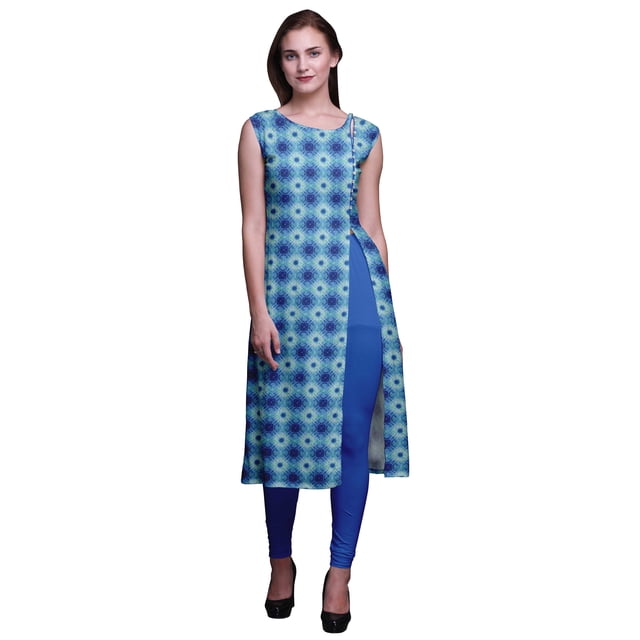 Bimba Kurti d'Été Sans Manches Imprimé Tunique Droite Robes pour Femmes