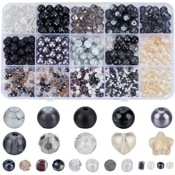 1 Box 480Pcs Black Assorted Beads Bracelet Making Kit 8mm Glass Round Beads 4mm Faceted Beads 20g Spacer Seed Beads Kits for DIY Phone Charm Earrings Necklace Bracelets Jewelry Making Black
