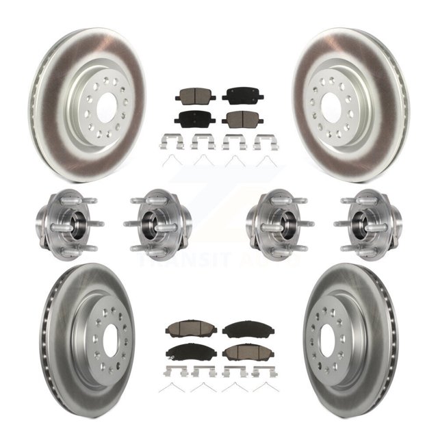 Transit Auto Front Rear Hub Bearings Assembly Coated Disc Brake Rotors and Ceramic Pads Kit (10Pc) for Car Cadillac XT5 Buick Enclave XT6 4WD - Left Right Side (Driver Passenger) KBB-123679