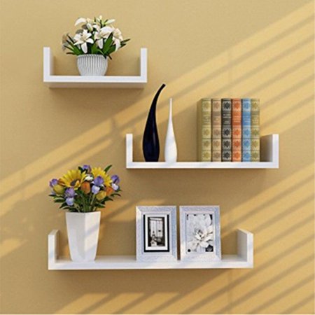 Tanburo Set Of 3 White Floating Shelves U Shaped Book Cd Dvd Storage Display Wall Shelf E1 Mdf Quick To Install Load Capacity 15