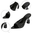 thumbnail image 4 of Rokment Womens Sparkly Sequin Dressy Sandals Bride Wedding Delicate Bling Pointed Toe Clear Chunky High Heels Slip on Open Back Slides Dress Pumps for Banquet Summer Black Size 6, 4 of 5