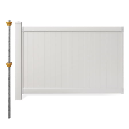 4ft H x 6ft W (1 Panel + 1 Post) No Dig WamBam Westport Fence Kit, White Vinyl Privacy Fence Panel, Easy DIY Installation Fence Panel Kit, Durable Outdoor Fence for Yard or Garden, BL19105