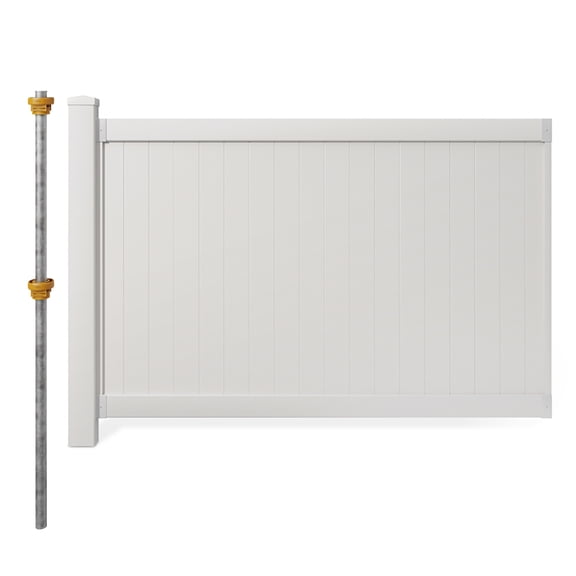 4ft H x 6ft W (1 Panel 1 Post) No Dig WamBam Westport Fence Kit, White Vinyl Privacy Fence Panel, Easy DIY Installation Fence Panel Kit, Durable Outdoor Fence for Yard or Garden, BL19105