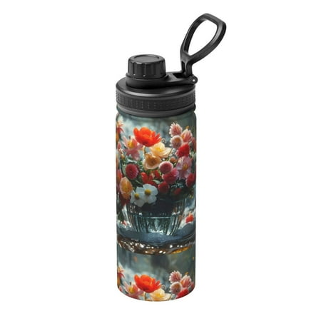 

Goofa Vibrant Bouquet Waterfall Print 18oz Sports Insulated Kettle With Straw Water Bottle Sports Water Bottle For Running Hiking Cycling Climbing Mans Womans