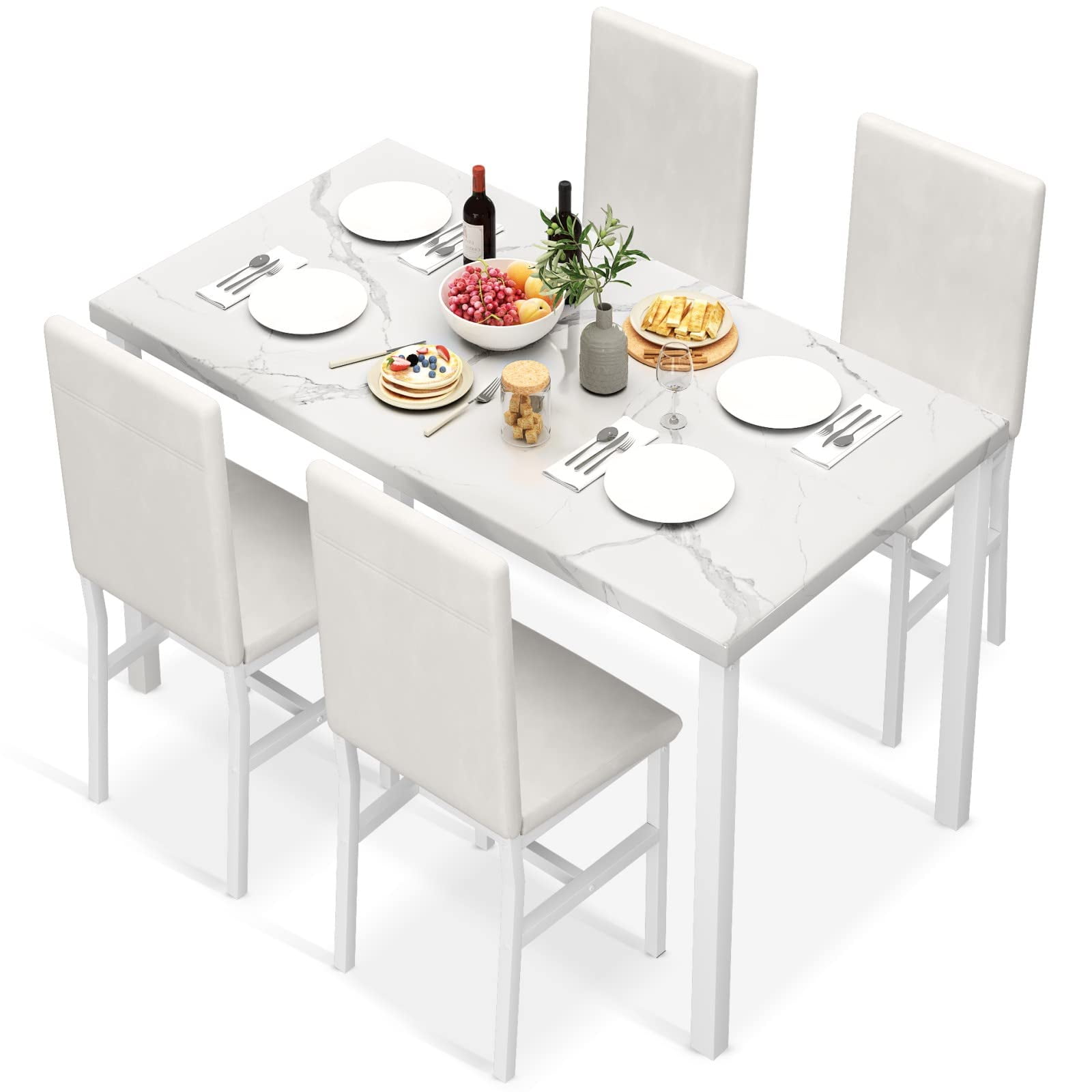 AWQM 5 Piece Dining Table Set, Faux Marble Kitchen Table and Chairs for
