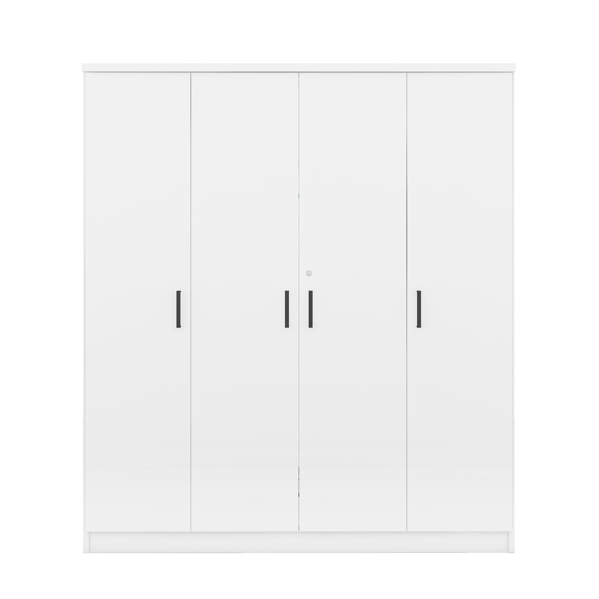 Mintazer Modern 4 Doors Storage Wardrobe with Drawer and 8 Shelves, Freestanding Closet for Apartment Bedroom, White