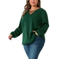 thumbnail image 4 of Agnes Orinda Women's Plus Size Chiffon Blouses V Neck Lace Panel Long Sleeve Casual Tops Shirts 1X Dark Green, 4 of 6