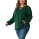 thumbnail image 4 of Blusas de gasa de talla grande para mujer Agnes Orinda, con cuello en V, panel de encaje, de manga larga, camisetas casuales 3X en verde oscuro, 4 of 6