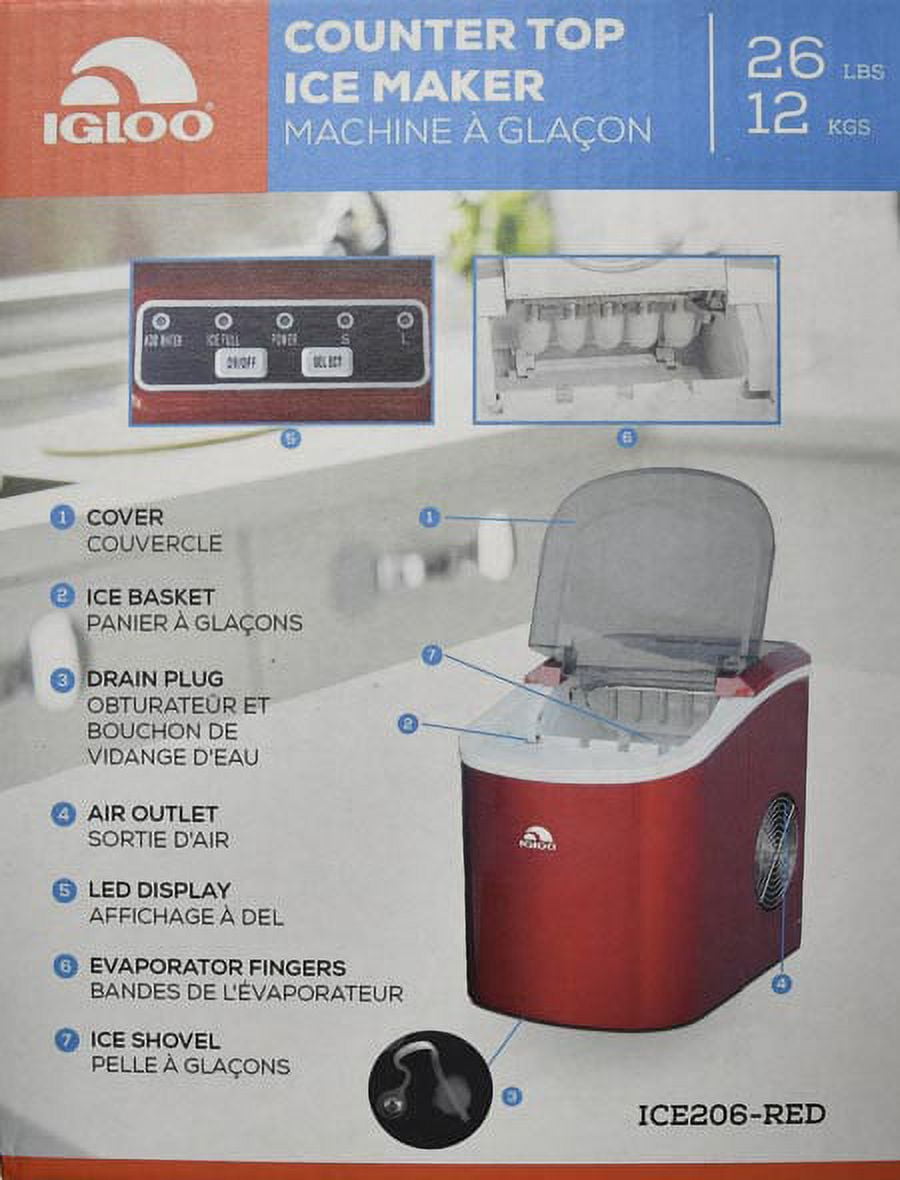 Portable Compact Electric Ice Maker by Igloo - Red - Model ICE108 - TESTED