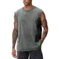 thumbnail image 2 of Cotton Sleeveless Tank Tops for Men Casual Cut Off Muscle Gym T Shirts Summer Vintage Running Beach Loose Fit Tees Gray L, 2 of 5
