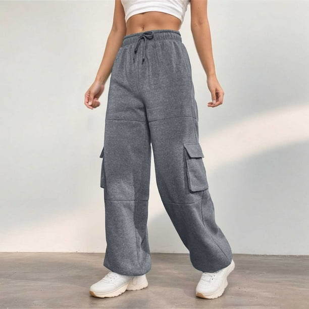 WILLBEST Pantalones Casuales para Mujer, de Cintura Alta, Lisos, con Cordones, para el Trabajo, con Bolsillo y Pierna Recta, para Uso Diario y Diario. Mediana