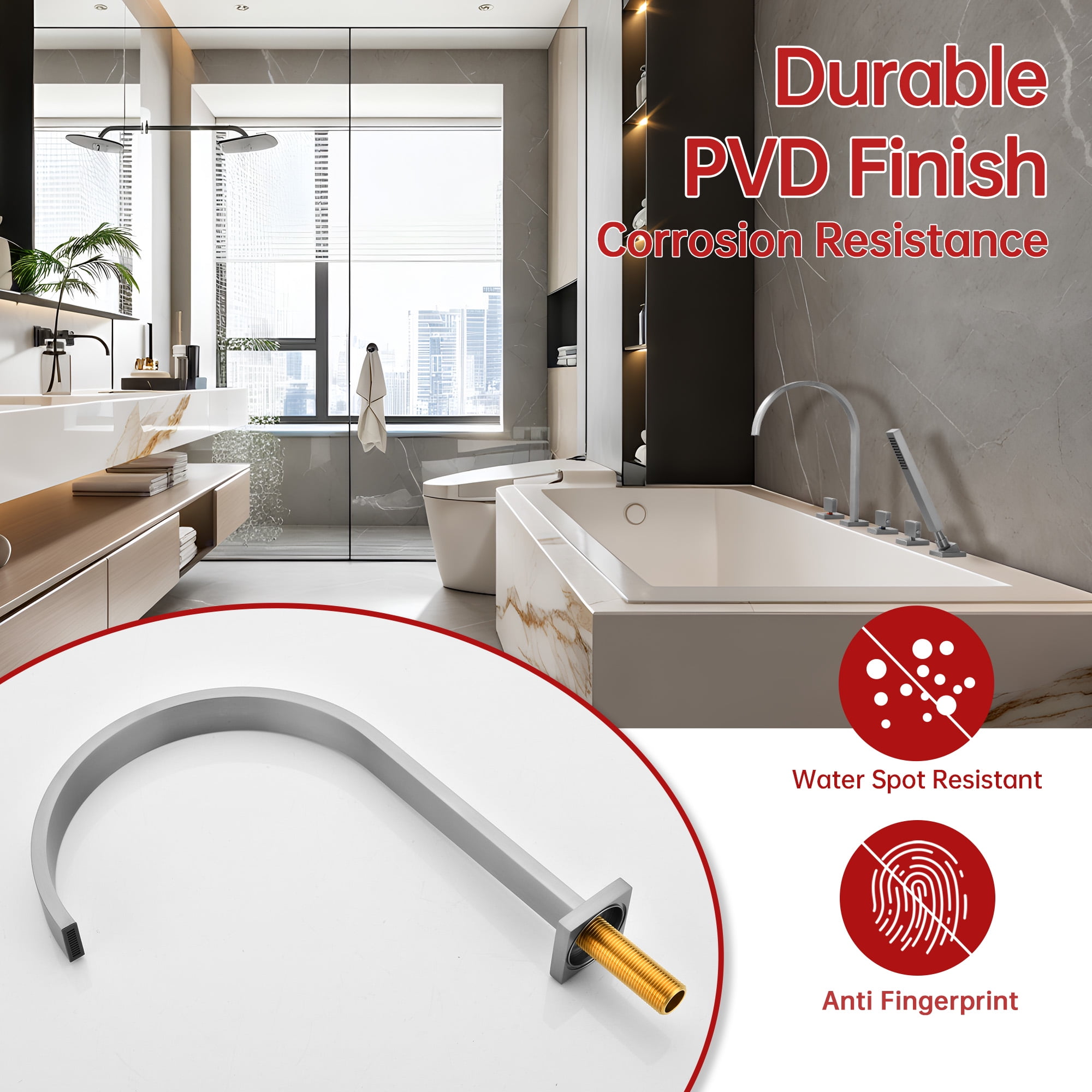 SUMERAIN Deck Mount Roman Tub Faucet, 5 Hole Waterfall Bathtub Faucet with Hand Shower, High Flow, Brushed Nickel