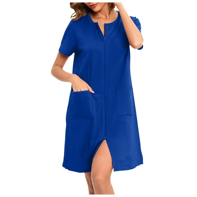 UANWENN Femmes Jupe Décontractée Unie Confortable Pyjama Ample à Manches Courtes Chemise de Nuit Châles Chauds pour Femmes avec Poches Peignoirs Duveteux pour Femmes Courte Serviette Légère Enveloppante Peignoir 4x pour Femmes Grande Taille
