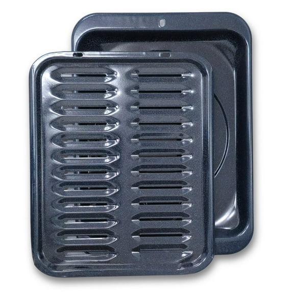 Broiler Pan for Oven Nonstick Porcelain Enamel Coated - 16.75” x 13” GE WB48X10056 Replacement Broiling Pan for Oven With Rack Withstands High Temperatures - Circulates Heat Evenly and Drains Fat
