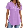 thumbnail image 3 of Shirts for Women Dressy Casual Blouse Shirts Short Sleeve Zip Front Business Tops for Women Lightweight Summer Shirts Light Purple M, 3 of 5