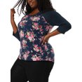 thumbnail image 4 of DARING DIVA Women's Plus Floral Tops Round Neck 3/4 Sleeves Blouse 2X Navy Blue, 4 of 7