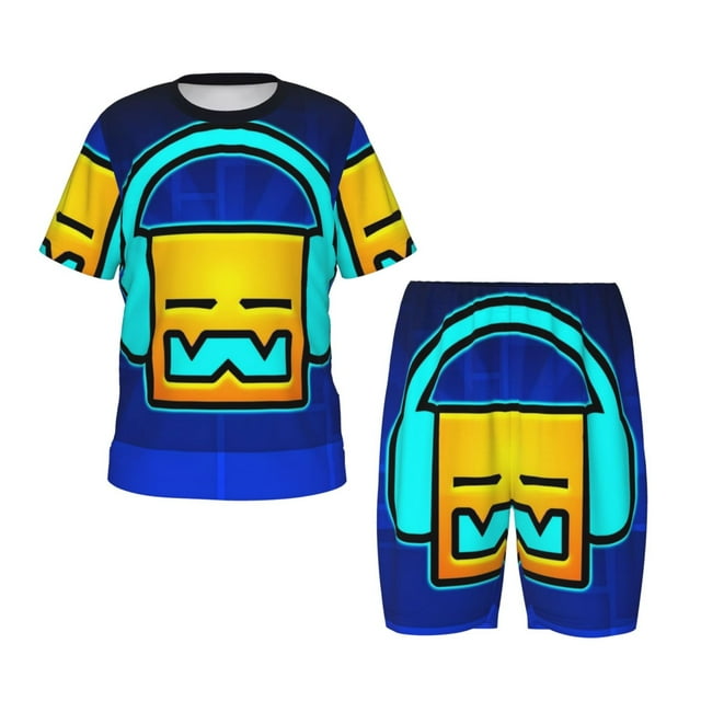 Goofa Ensemble de Pyjama à Manches Courtes Motif Géométrique pour Enfants – PJs en Coton Confortables, Haut et Shorts Respirants, Ensemble de Nuit Confortable 2 Pcs pour Garçons et Filles-Petit