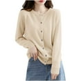 thumbnail image 2 of ClodeEU Women's Long Sleeves Crewneck Knitted Sweaters, Button Down Cardigan ,Soft Knit Tops Beige,Womens Plus L, 2 of 5