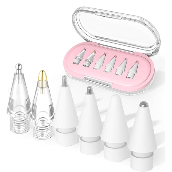 Upgraded 6 Pack Apple Pencil Tips Replacement with Clear Case, No Wear Out Fine Point Precise Control Metal Pencil Nibs Compatible with Apple Pencil 1st Gen/2nd Gen/USB C/iPad Pro Pencil
