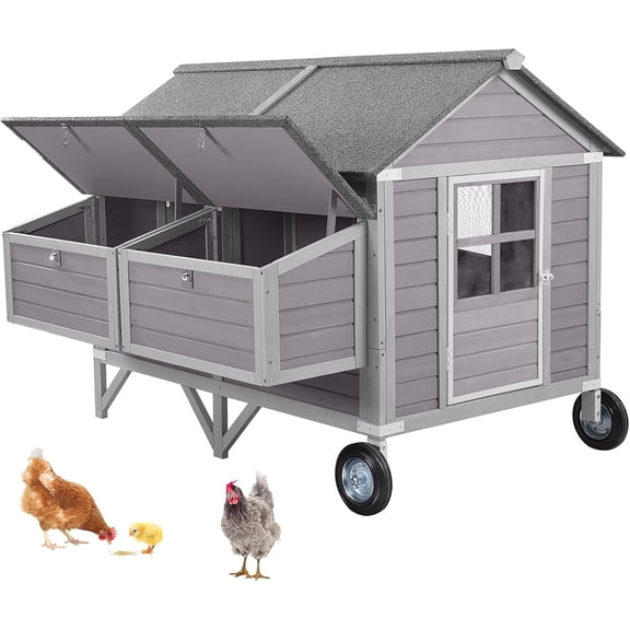 Aivituvin Extra Large Chicken Coop for 8-10 Chickens with Large  Wheels Wooden Chicken Coop Spacious Habitat with 4 Perches 4 Nesting Boxes for Hen House Backyard Garden